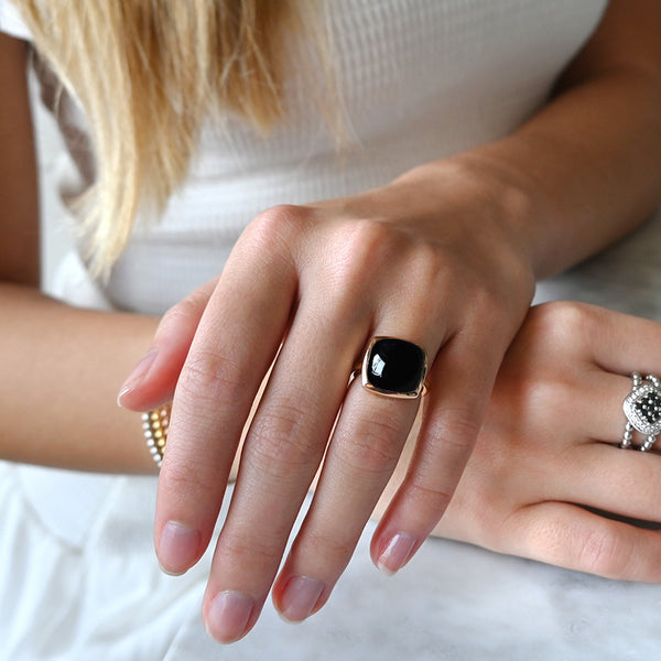 Bague Coussin - Onyx & Or