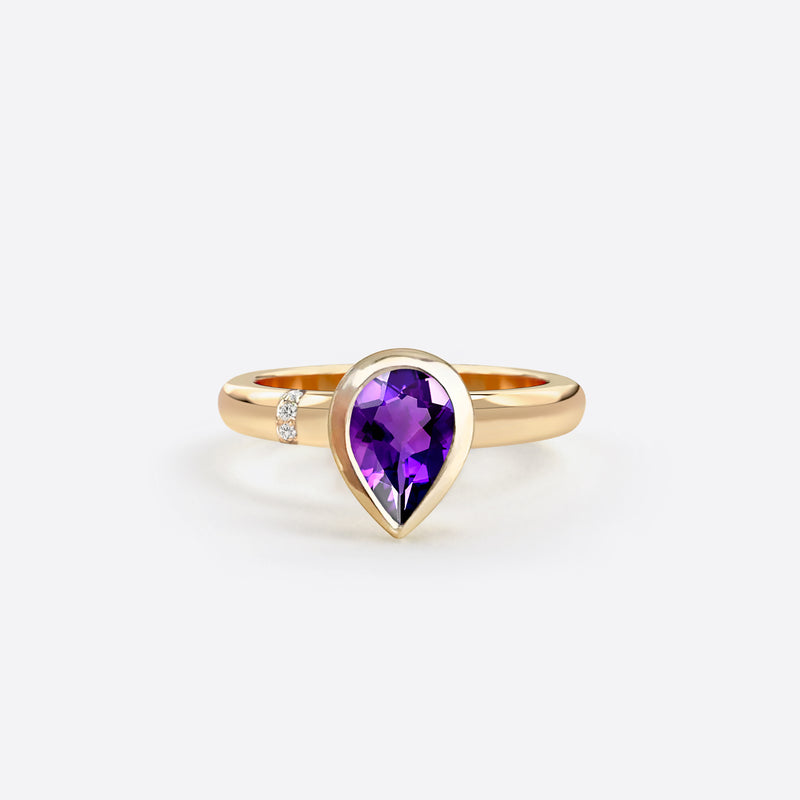 bague en forme de poire en or rose 18k sertie d une pierre amethyste violette et diamants