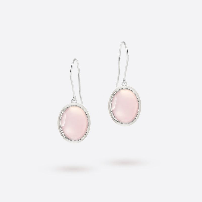 Boucles d'oreilles ovale en argent 925 et cabochon de quartz rose