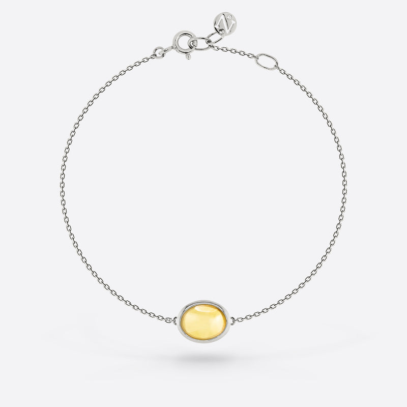 Bracelet chaîne or blanc serti d une pierre citrine en forme ovale