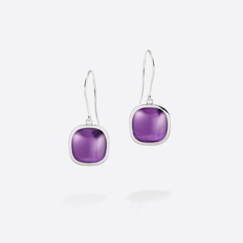 Boucles d'oreilles en argent 925 rhodié et cabochon de Amethyst