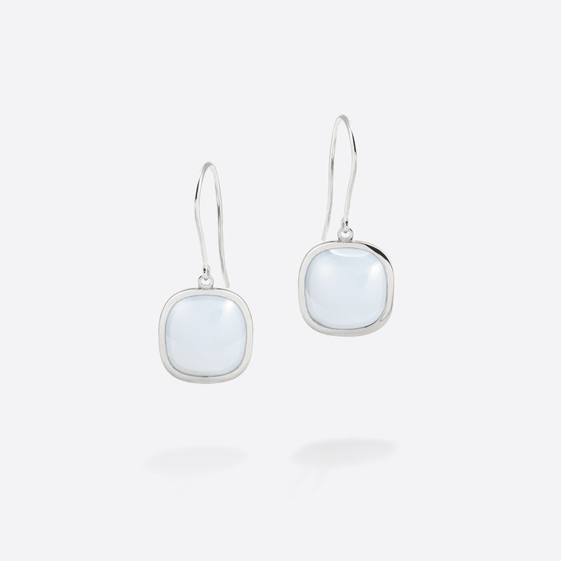 Boucles d'oreilles en argent 925 rhodié et cabochon de calcedoine