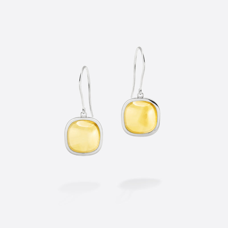 Boucles d'oreilles en argent 925 rhodié et cabochon de Citrine