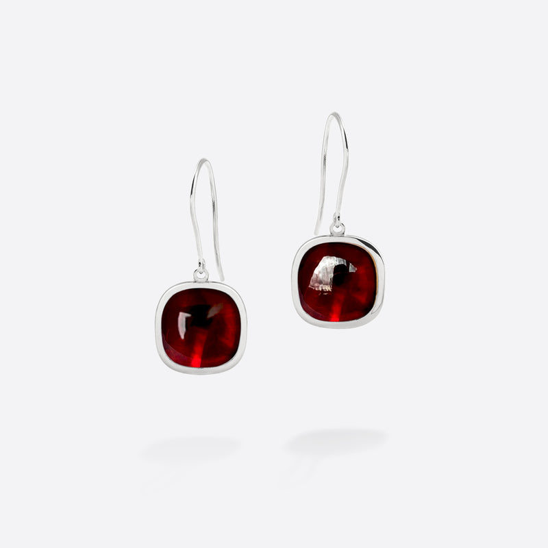 Boucles d'oreilles en argent 925 rhodié et cabochon de Garnet