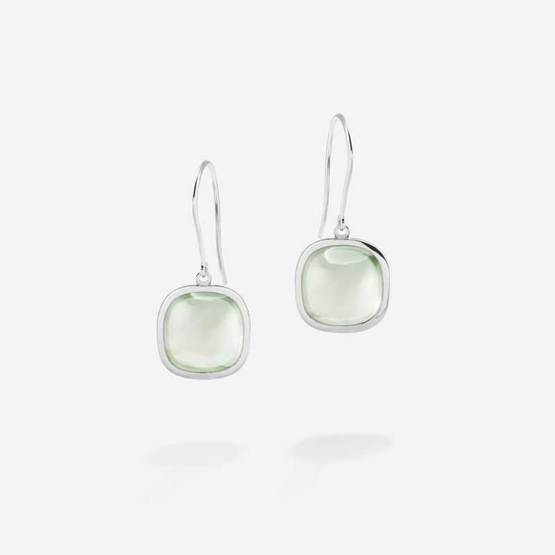 Boucles d'oreilles en argent 925 rhodié et cabochon de prasiolite