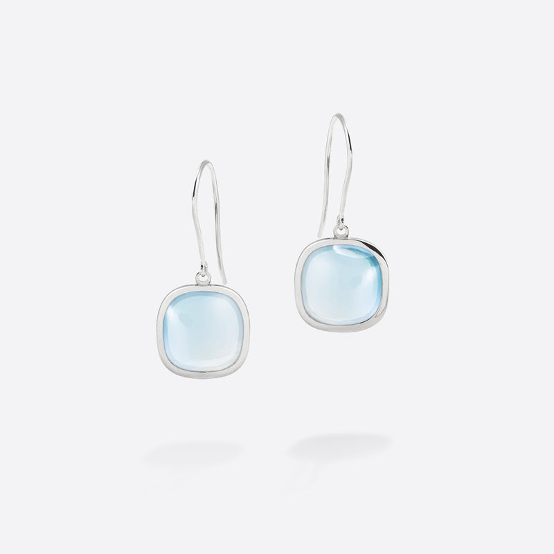 Boucles d'oreilles en argent 925 rhodié et cabochon de topaze bleu ciel