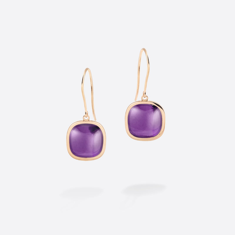 Boucles d'oreilles en argent 925 plaqué or rose et cabochon de amethyste