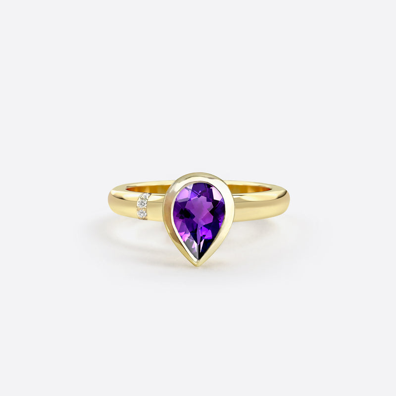 bague en forme de poire en argent plaque or jaune sertie d une pierre amethyste violette et diamants