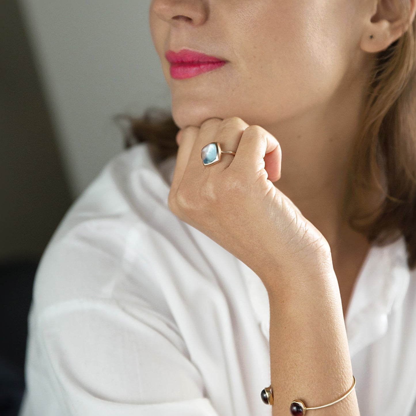 Cushion Ring - Silver & Garnet / Size 62