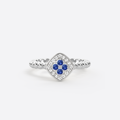 Mini Damier Ring - Silver & Blue Sapphire / Size 50