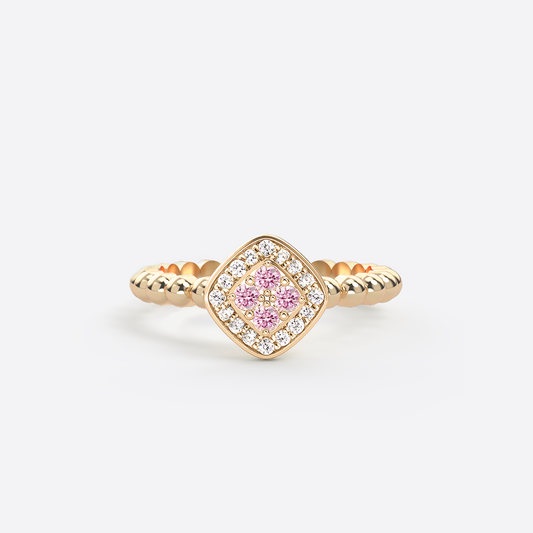 Bague Mini Damier - Or & Saphir Rose / Taille 60