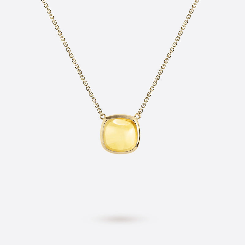 Pendentif chaine en or jaune 18k avec pierre fine citrine sous forme coussin