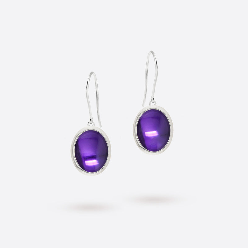 Boucles d'oreilles ovale en argent 925 et cabochon d amethyste