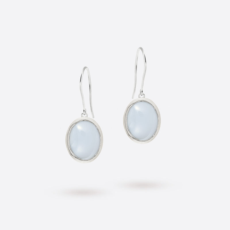 Boucles d'oreilles ovale en argent 925 et cabochon de calcedoine