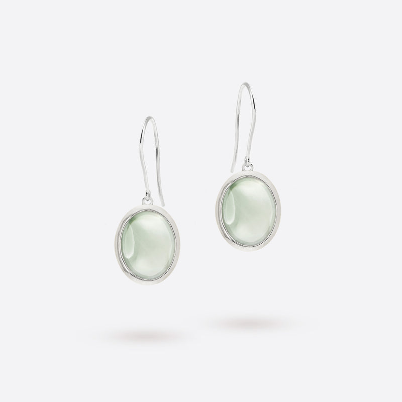 Boucles d'oreilles ovale en argent 925 et cabochon de prasiolite