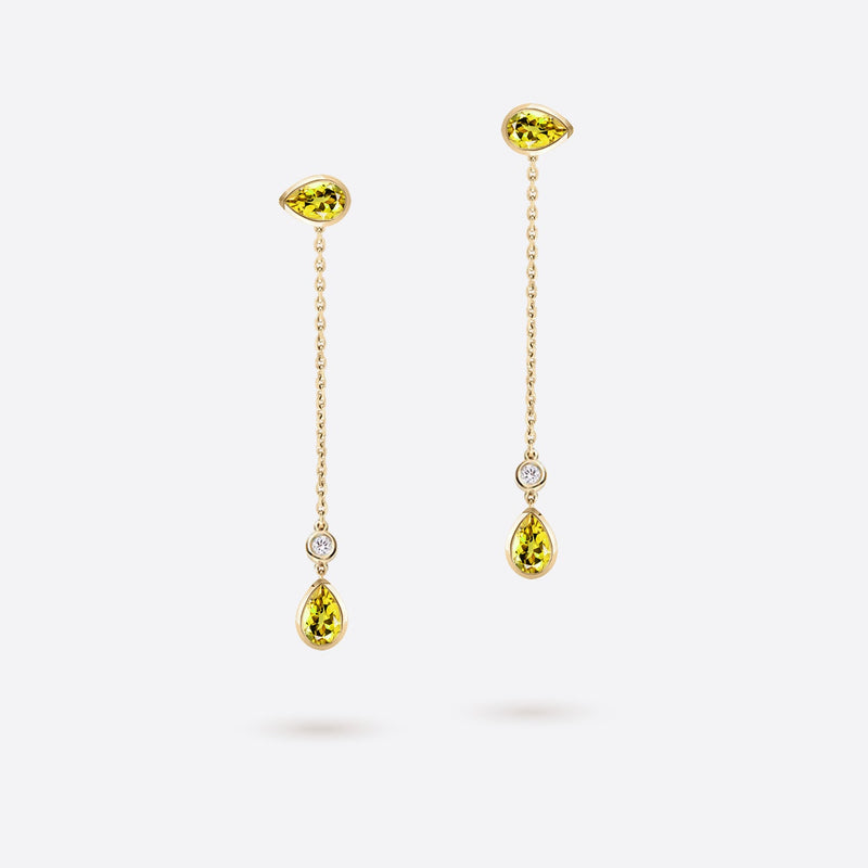 boucles d oreilles pendantes en forme de poire en or jaune 18k serties de pierres citrine jaunes et diamants