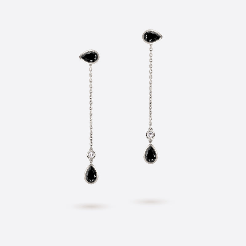 boucles d oreilles pendantes en forme de poire en argent rhodie serties de pierres spinelle noires et diamants