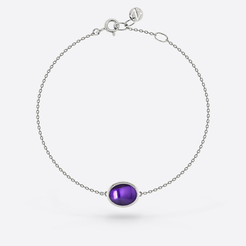 Bracelet chaîne argent 925 serti d une pierre amethyste en forme ovale