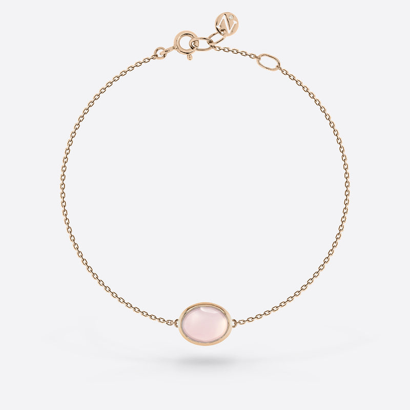 Bracelet chaîne argent 925 plaque or rose serti d une pierre quartz rose en forme ovale