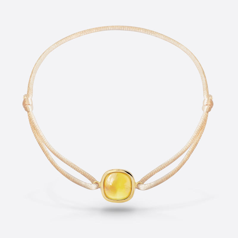 Bracelet cordon nude or jaune serti d une pierre fine citrine