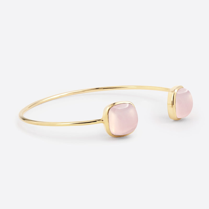 Bracelet or  jaune serti de deux pierres coussin quartz rose